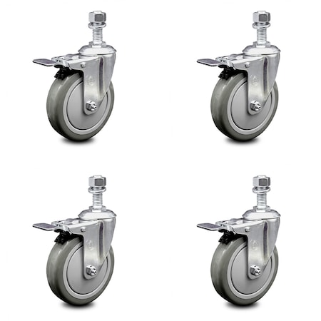 Service Caster 5 Inch Gray Polyurethane Swivel 1/2 Inch Stem Caster Set with Total Lock Brake SCC-TSTTL20S514-PPUB-121315-4